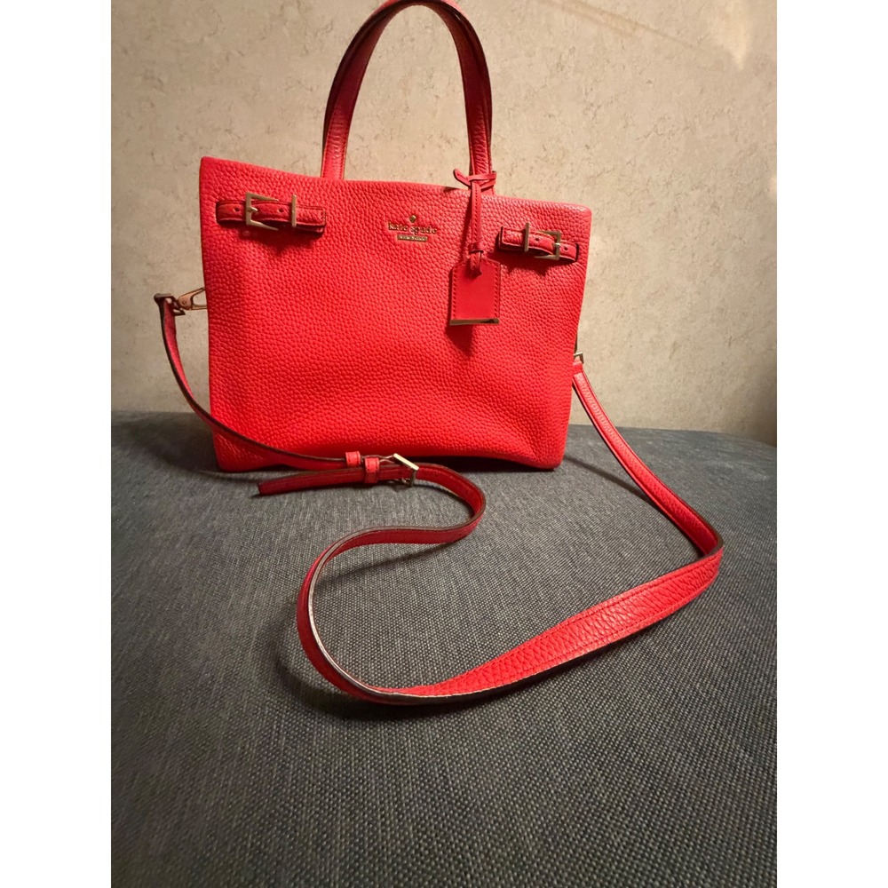 Kate Spade New York Red Pebbled Leather Satchel Crossbody Bag Triple Compartment